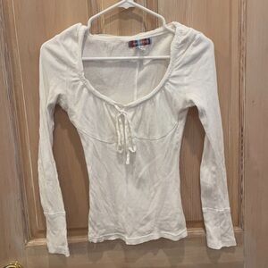 Urban outfitters white ribbed tie top long sleeve top
